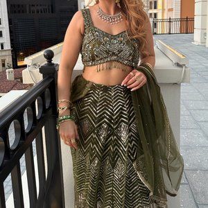 Green Sequin Lehenga Size Small